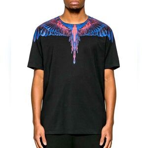 NWT-MARCELO BURLON-ORANGE/BLUE WINGS T-SHIRT- MENS SIZE SMALL
